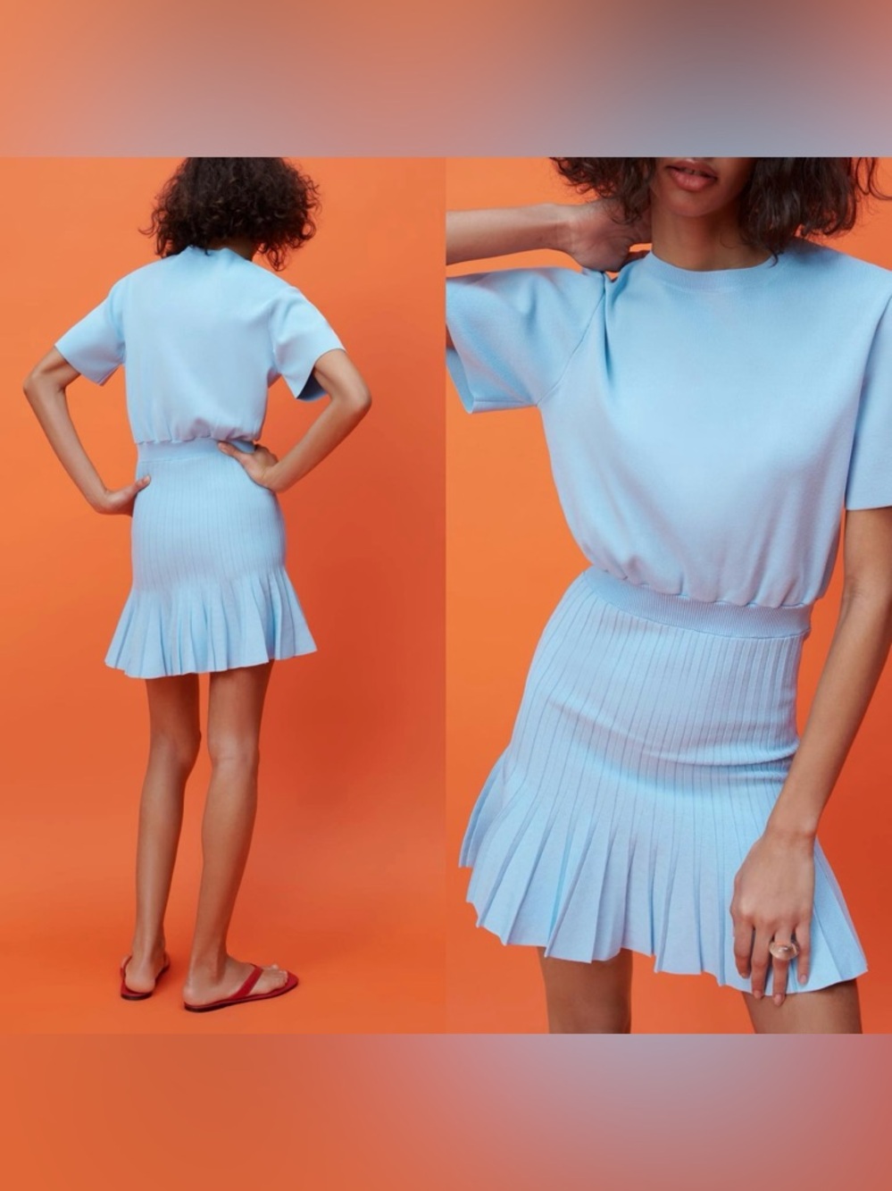 Zara NWT Fine Pleat Knit Bandage Mini Light Blue Dress- Women’s Small New W Tags